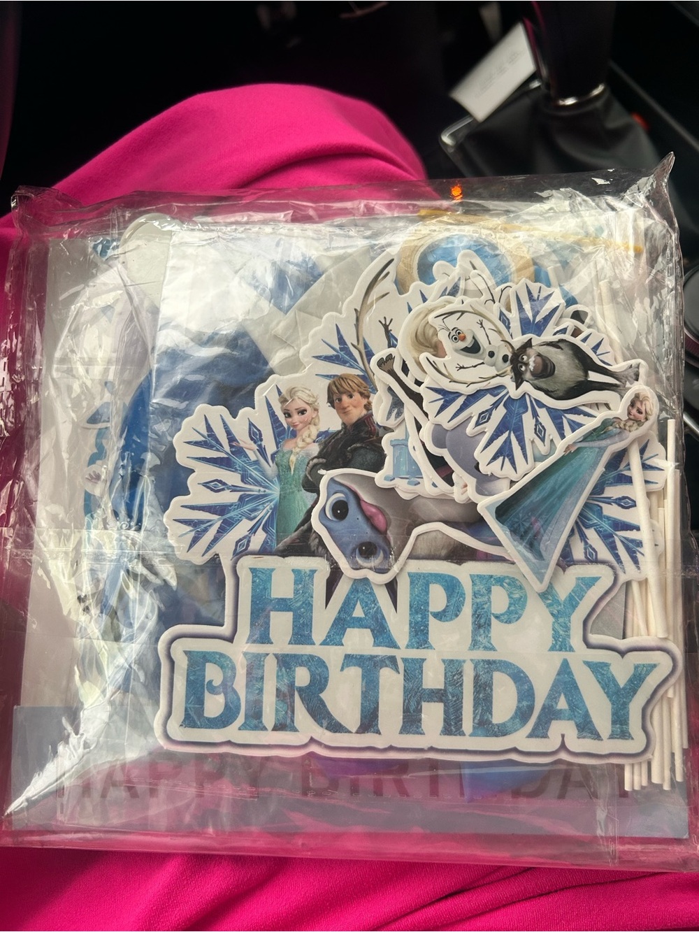Frozen Themed Blue "Happy Birthday" Cake Topper Set and decor